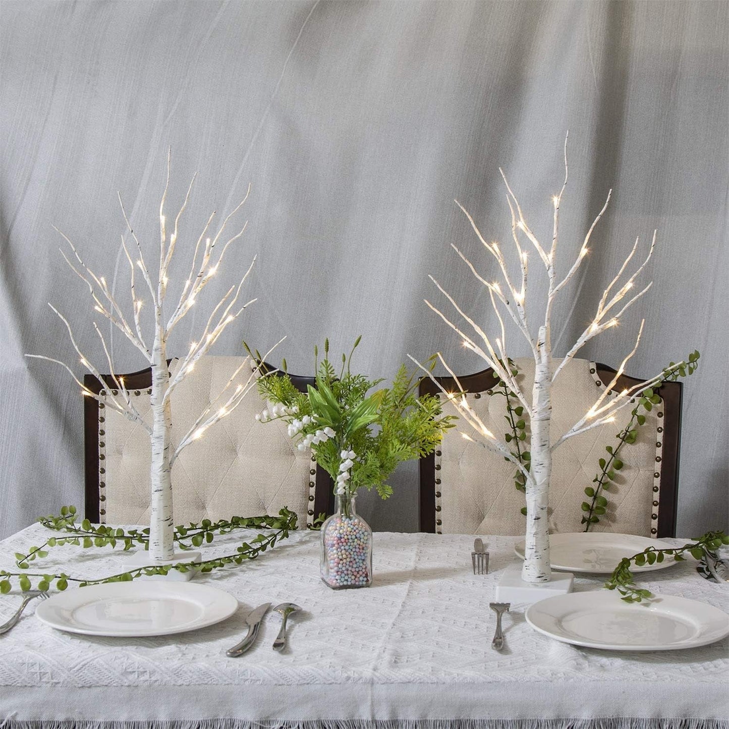 White Twig Christmas Tree with Lights 2FT Tabletop Birch Tree with 24 Warm White Leds Battery Operated LED Birch Tree for Home Party Wedding Easter Christmas Decoration