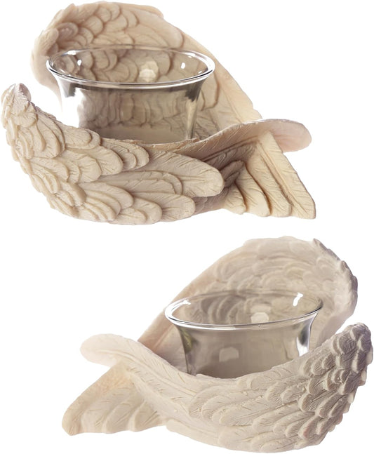 Angel'S Wings Tea Light and Votive Candle Holder - Bathroom Fireplace Shelf Ornament - Tealight Holders - Glass - New Home Gifts - Living Room Accessories - Gothic Agel Gifts for Women