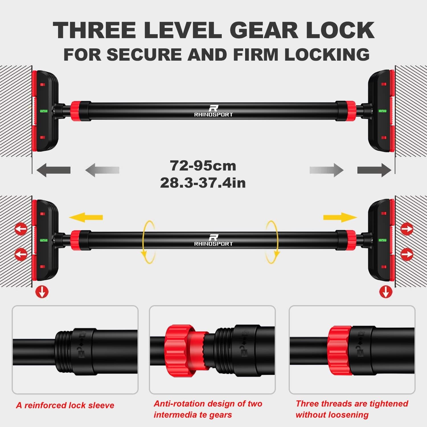 Door Pull up Bar Doorway Chin up Bar from 72-95 Cm (28.3In-37.4In) Workout Equipment No Screws