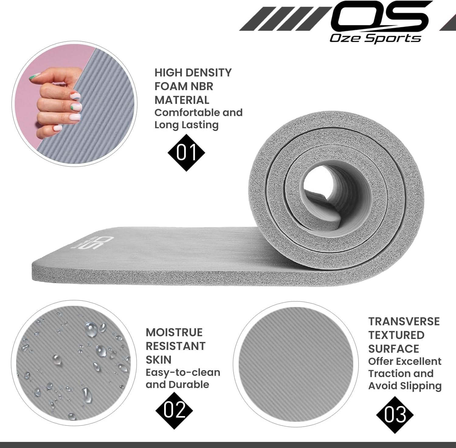Yoga Mat Exercise NBR Fitness Foam Mat Extra Thick Non-Slip Large Padded High Density Ideal for Hiit Pilates Gymnastics Mats Fitness & Workout with Free Carry Strap