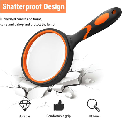 Large 10X Magnifying Glasses for Reading Handheld Magnifying Glass for Bobbies Applied to Science Books Hobby Observation Premium Soft Hand Shank for Seniors