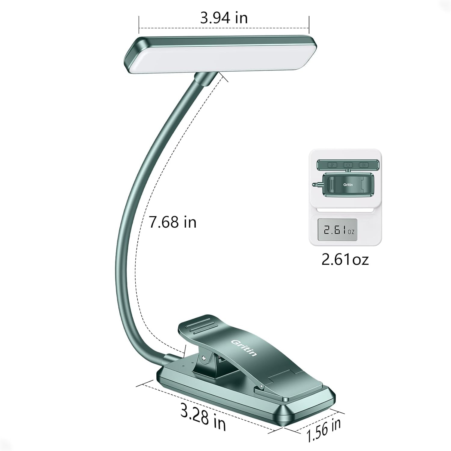 19 LED Book Light, Reading Light Book Lamp for Reading at Night with Memory Function, 3 Eye-Protecting Modes -Stepless Dimming, Long Battery Life, 360° Flexible Lamp for Bed,Tablet- Green