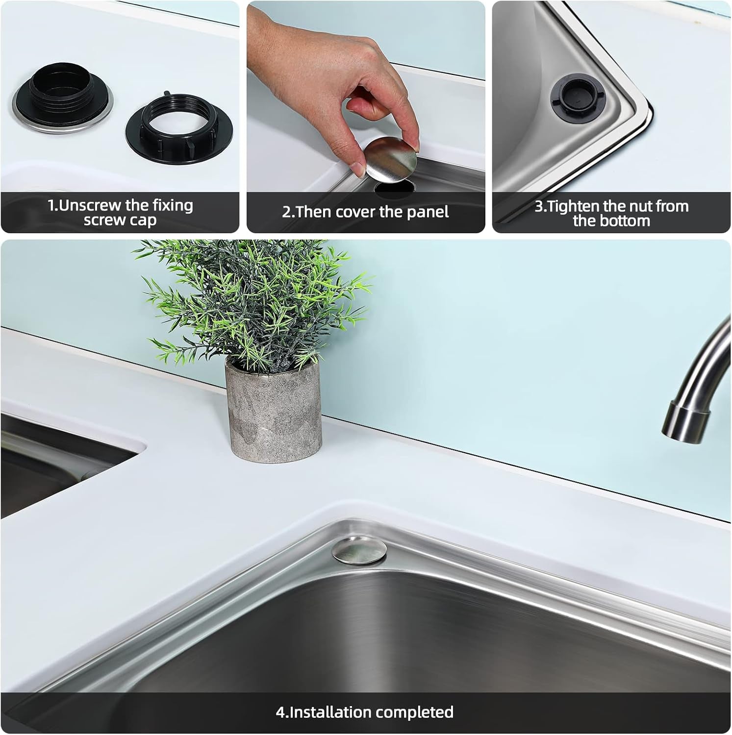 Sink Hole Cover Sink Tap Hole Plate Stopper Cover Blanking Metal Plug, 2Pack (Installing Hole for 31-40Mm)