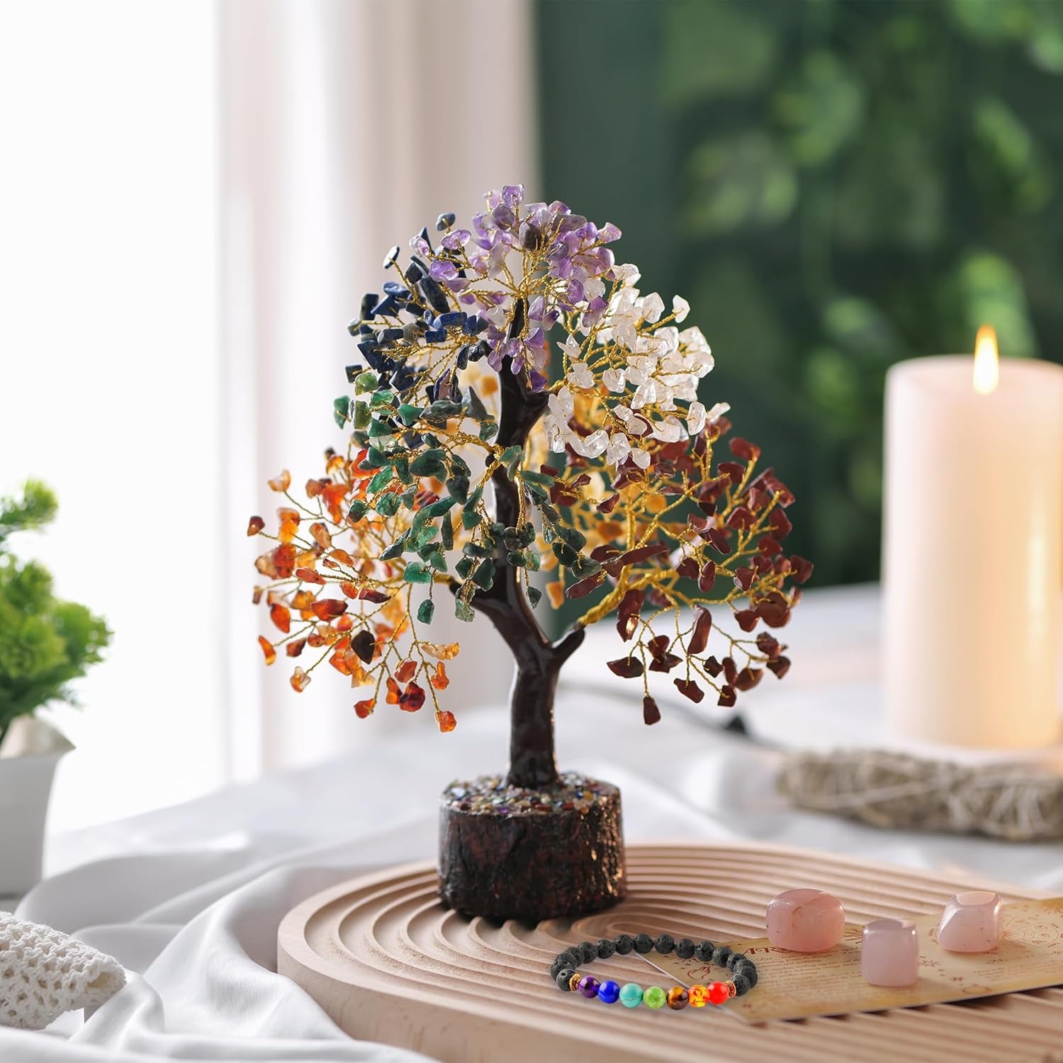 Seven Chakra Crystal Tree - Crystal Gifts - Chakra Tree - Gemstone Tree - Crystal Tree of Life - Bonsai Tree - Birthday Gift for Women - House Warming Gifts New Home - Feng Shui - Money Tree