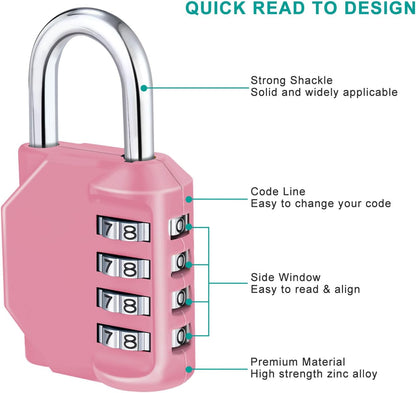 Padlock with Code, 4 Digit Combination Lock for Locker, Resettable Coded Padlock for School and Gym Lockers, Outdoor Padlock Weatherproof for Backyard Fence Gate, Sheds, Garage Door (Pink)