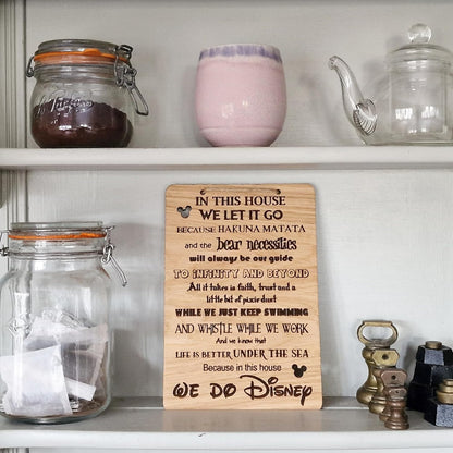 in This House We Do Disney Quote Wall Sign Hanging Rustic Wooden House Shabby Chic Room Plaque Childrens Kids Gift Laser Engraved Hand Made