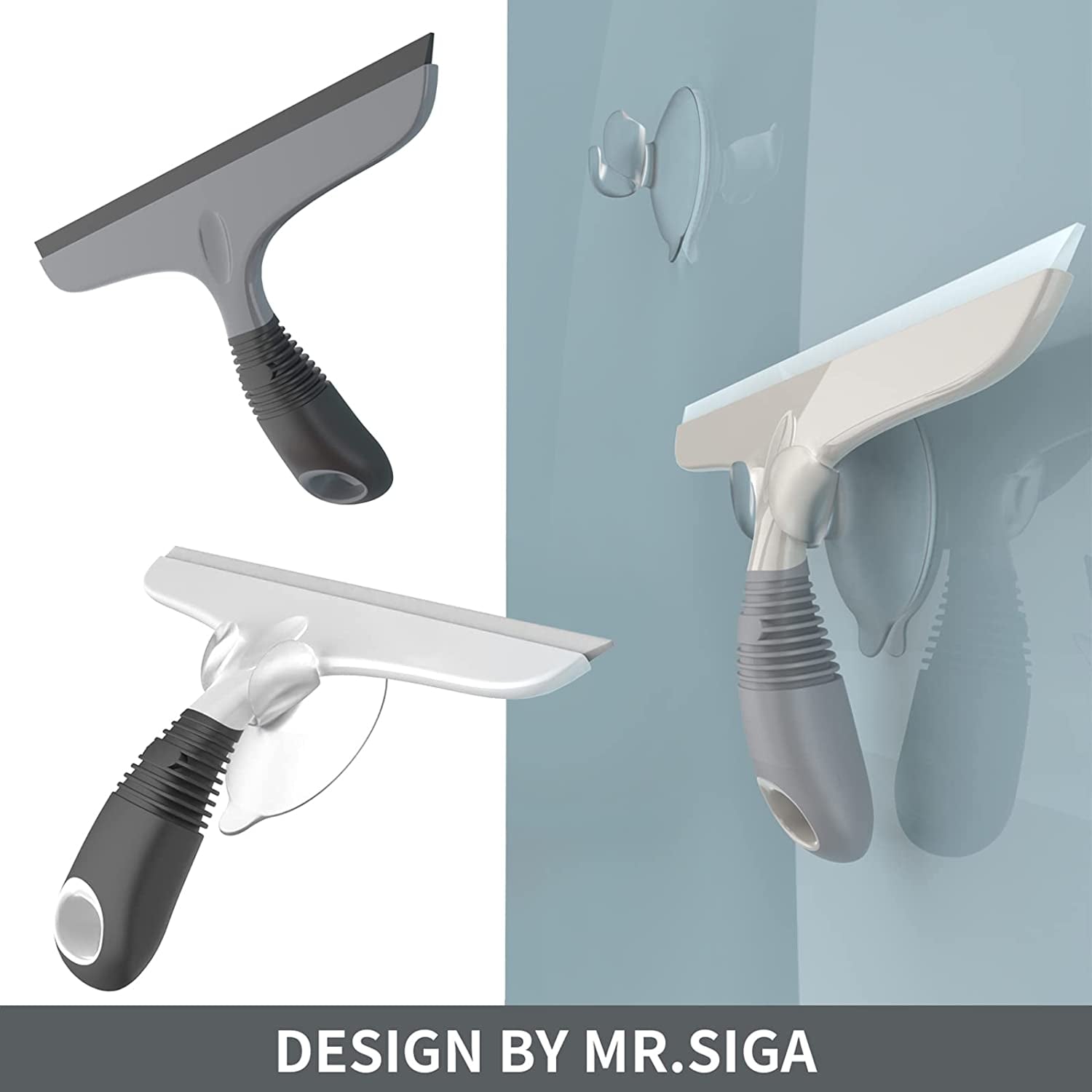 Multi-Purpose Squeegee for Window, Glass, Shower Door, Car, Heavy Duty Window Scrubber, Suction Hook Included, 10 Inch, White & Gray