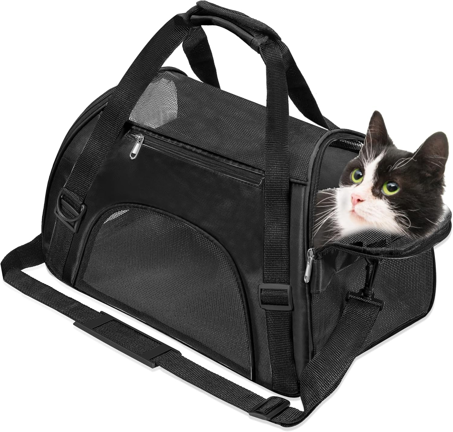 Soft-Sided Foldable Cat/Dog/Pet/Puppy Carrier Bag,Portable Pets Travel Carriers for Cats/Dogs/Pets with Shoulder Strap & Removable Mat,Durable Comfort Cat Basket Airline Approved(Black,Medium)