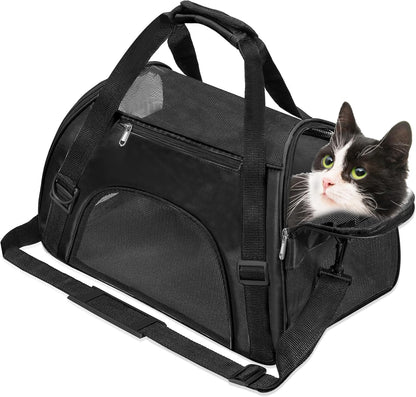 Soft-Sided Foldable Cat/Dog/Pet/Puppy Carrier Bag,Portable Pets Travel Carriers for Cats/Dogs/Pets with Shoulder Strap & Removable Mat,Durable Comfort Cat Basket Airline Approved(Black,Medium)