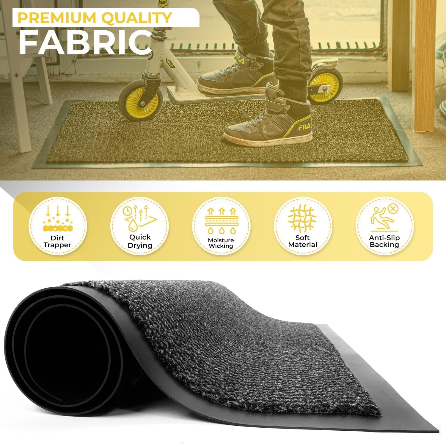 Washable Door Mats Indoor & Outdoor - Non-Slippery Heavy Duty - Stylish & Large Rubber - Perfect Dust Grabbing Doormats (Anthracite, 40Cm X 60Cm)