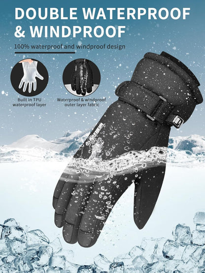 Waterproof & Windproof Winter Gloves with Fleece Lining, -20℉ Coldproof Touch Screen Thermal Ski Gloves for Cycling, Hiking, Snowboarding, Running, Outdoor Sports - Men
