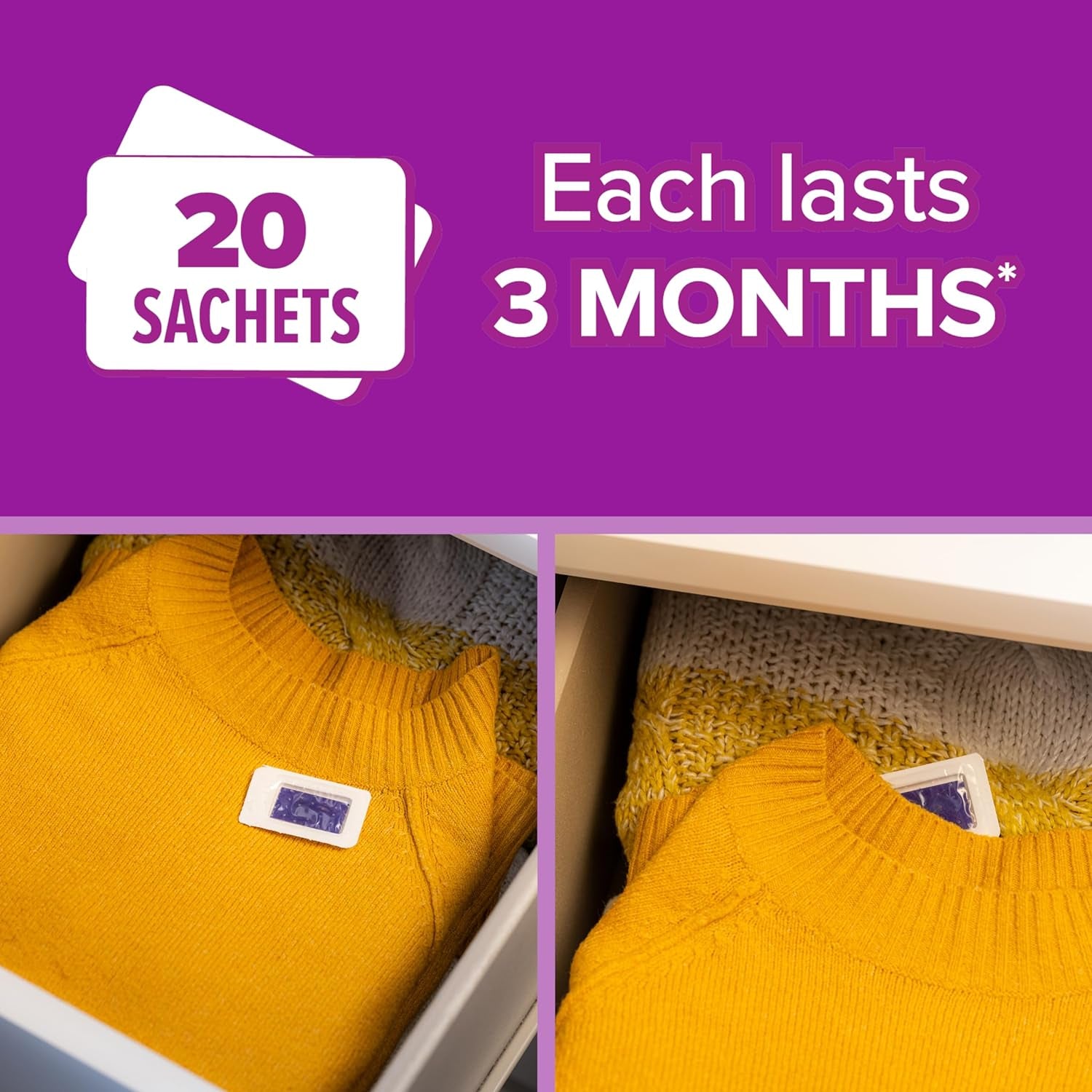 Sachet Moth Killer 20 Pack- for Drawers & Storage- Protects Clothing & Bedding- Lasts 3 Months