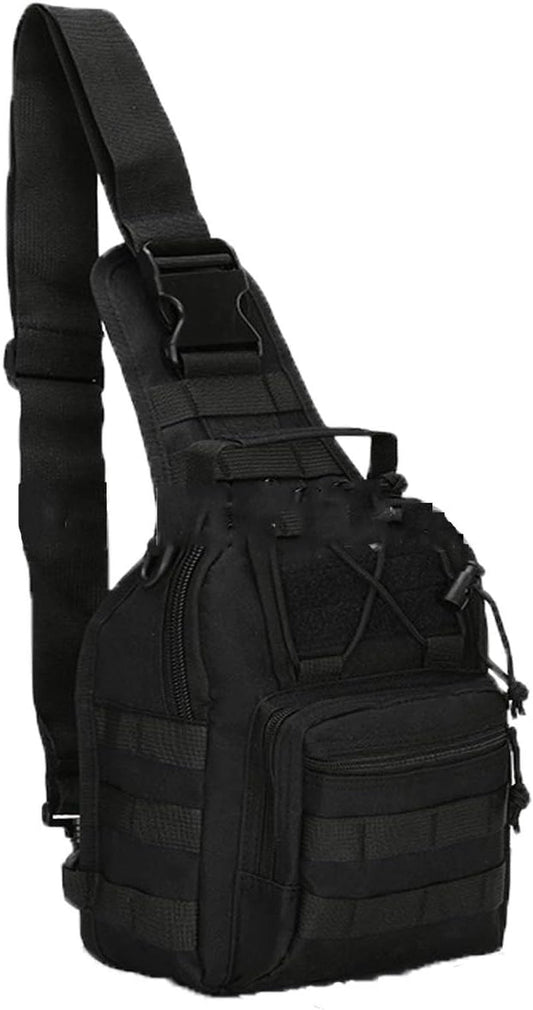 Canvas Sling Bag for Men Small MOLLE Chest Sling Backpack Mens One Strap Messenger Bag Water-Resistant Handbag Outdoor Sports Travel Crossbody Shoulder Pack Bag Daypack for Travelling Cycling Hiking