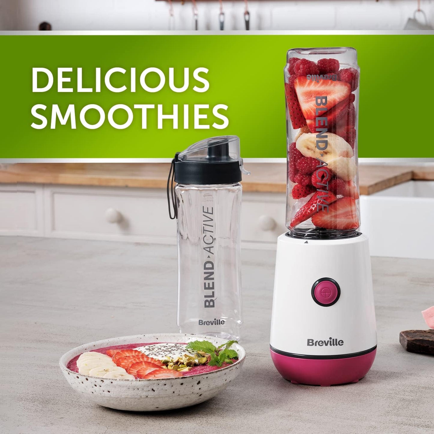 Blend Active Personal Blender & Smoothie Maker | 350W | 2 Portable Blend Active Bottles (600Ml) | Leak Proof Lids | White & Pink [VBL248]