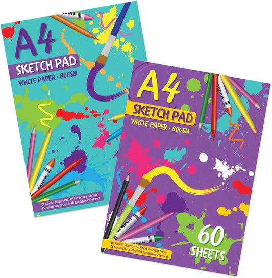 A4 Sketchbook for Kids with 80 White Premium Pages, 2 Pack | Best Sketch Pad for Colouring, Painting, Sketching and More (Cover May Vary)