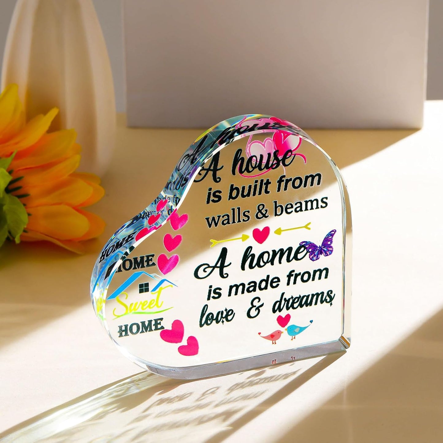 New Home Housewarming Gifts Heart Colorful Keepsake New Home Gifts for Friends Family Couples, Glass Meaningful House Warming Presents New Home Owner First Home Gift Ideas