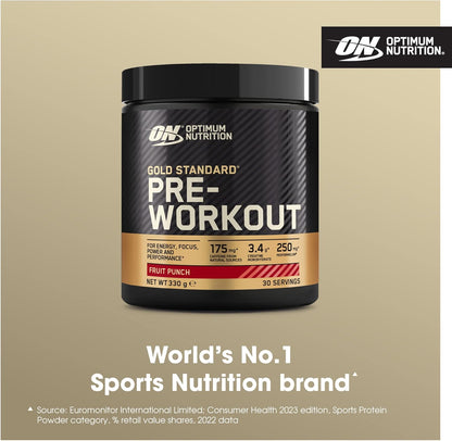 Gold Standard Pre Workout Powder, Energy Drink with Creatine Monohydrate, Beta Alanine, Caffeine and Vitamin B Complex, Nutrition Supplement, Fruit Punch Flavour, 30 Servings, 330 G