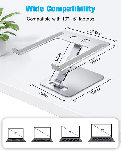 Laptop Stand Lap Desk, Ergonomic Foldable Computer Stand with Adjustable Height, Ventilated Aluminium Alloy Riser Compatible with Macbook Air, Pro, All 10-16" Laptops (Silver)