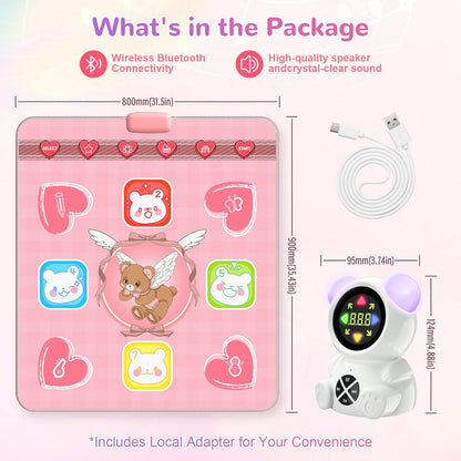 Rechargeable Dance Mat Toys for Girls, Light up Dance Pad with Wireless Bluetooth, 5 Game Modes, Adjustable Volume & LED Lights, Xmas B-Day Gifts for 3-12 Years Old Kids (Pink)