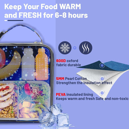 Insulated Lunch Bag Women Men,Leakproof Portable Lunch Box for Kids Teen Boys Girls for Office School Camping Hiking Outdoor Beach Picnic-Galaxy