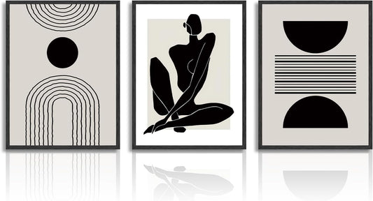 Boho Abstract Wall Decor Poster Black and White Geometric Wall Poster for Bedroom Living Room Decor 12X16 in Unframed Set of 3