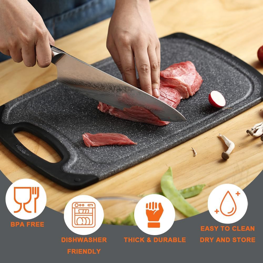 Chopping Board Set of 3, Small to Large, Chopping Boards for Kitchens with Non-Slip Feet and Deep Drip Juice Groove, Easy Grip Handle, BPA Free, Dishwasher Safe Cutting Board (Black)
