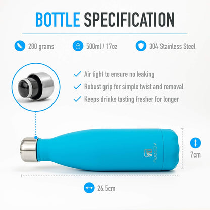 Stainless Steel Water Bottle, Vacuum Insulated Flask BPA Free, 12Hrs Hot & 24Hrs Cold Drinks, Thermal Metal Water Bottles, Leakproof 500Ml Double Wall, Drinking for Kids, Gym, Sports, Travel
