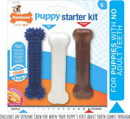 Puppy Starter Kit, Pack of 3 Dental Dog Chew Bones, Teething, Gentle, Graduate, Small, for Puppies up to 11 Kg