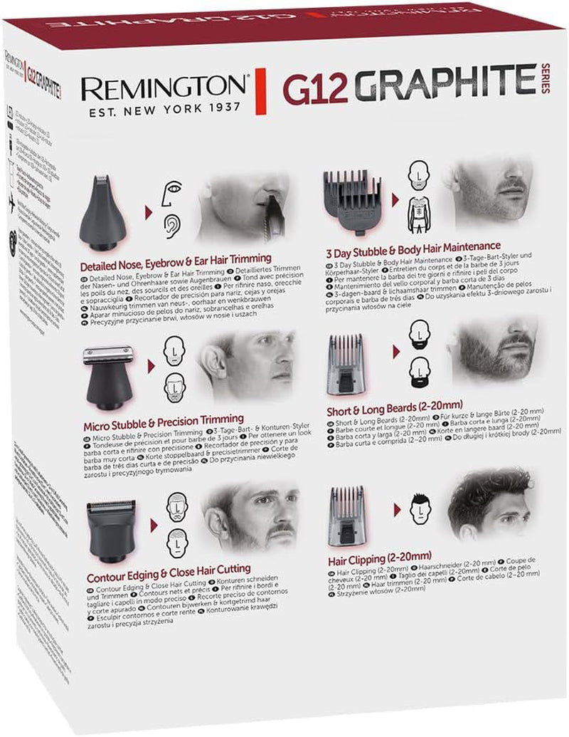 Hair Clipper Men [12-In-1 Kit with 6 Attachments, Body, Beard & Hair Trimmer, Nose Ear & Eyebrow Trimmer] G12 (Graphite Engineered Coating, Self-Sharpening Blades, USB Rechargeable) PG2120