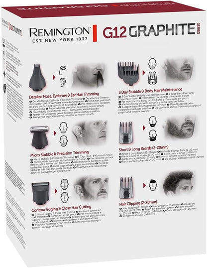 Hair Clipper Men [12-In-1 Kit with 6 Attachments, Body, Beard & Hair Trimmer, Nose Ear & Eyebrow Trimmer] G12 (Graphite Engineered Coating, Self-Sharpening Blades, USB Rechargeable) PG2120