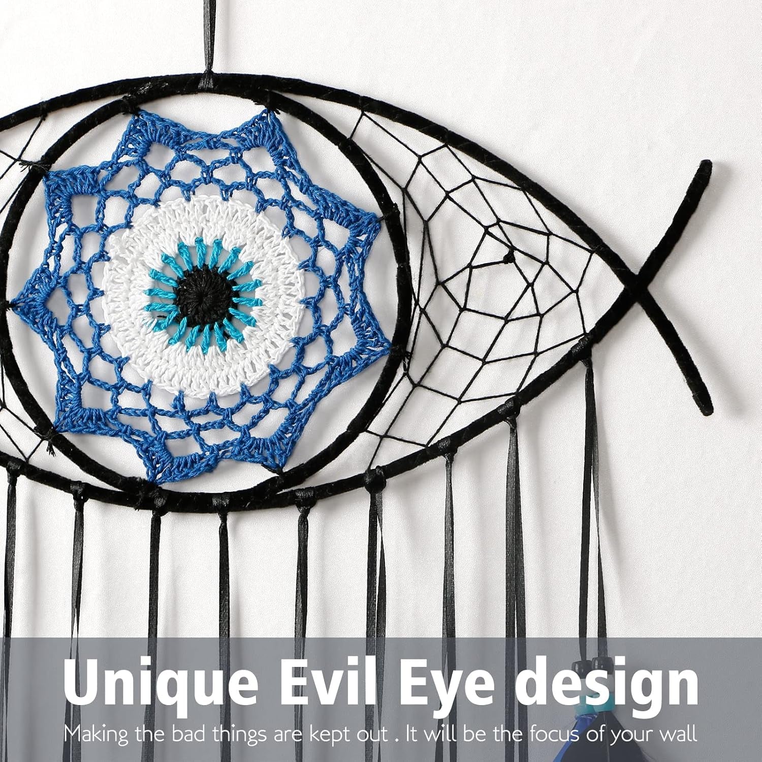 Evil Eye Dream Catcher Hand-Woven Blue Macrame Dreamcatcher Evil Eye Wall Hanging Home Decoration Ornament Kids Christmas Thanksgiving Blessing Gift
