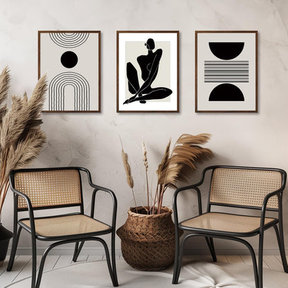 Boho Abstract Wall Decor Poster Black and White Geometric Wall Poster for Bedroom Living Room Decor 12X16 in Unframed Set of 3