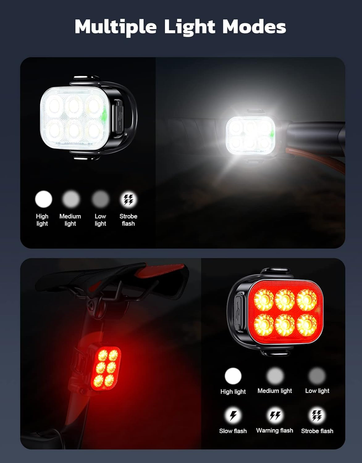 Bike Lights Ultra Slim, Rechargeable Bicycle Lights Front and Rear, 4+6 Modes Bike Light, Waterproof IP65 Cycle Lights for Road Safety, 1.5 Hrs Fast Charging Bike Light Cycling Headlights Set