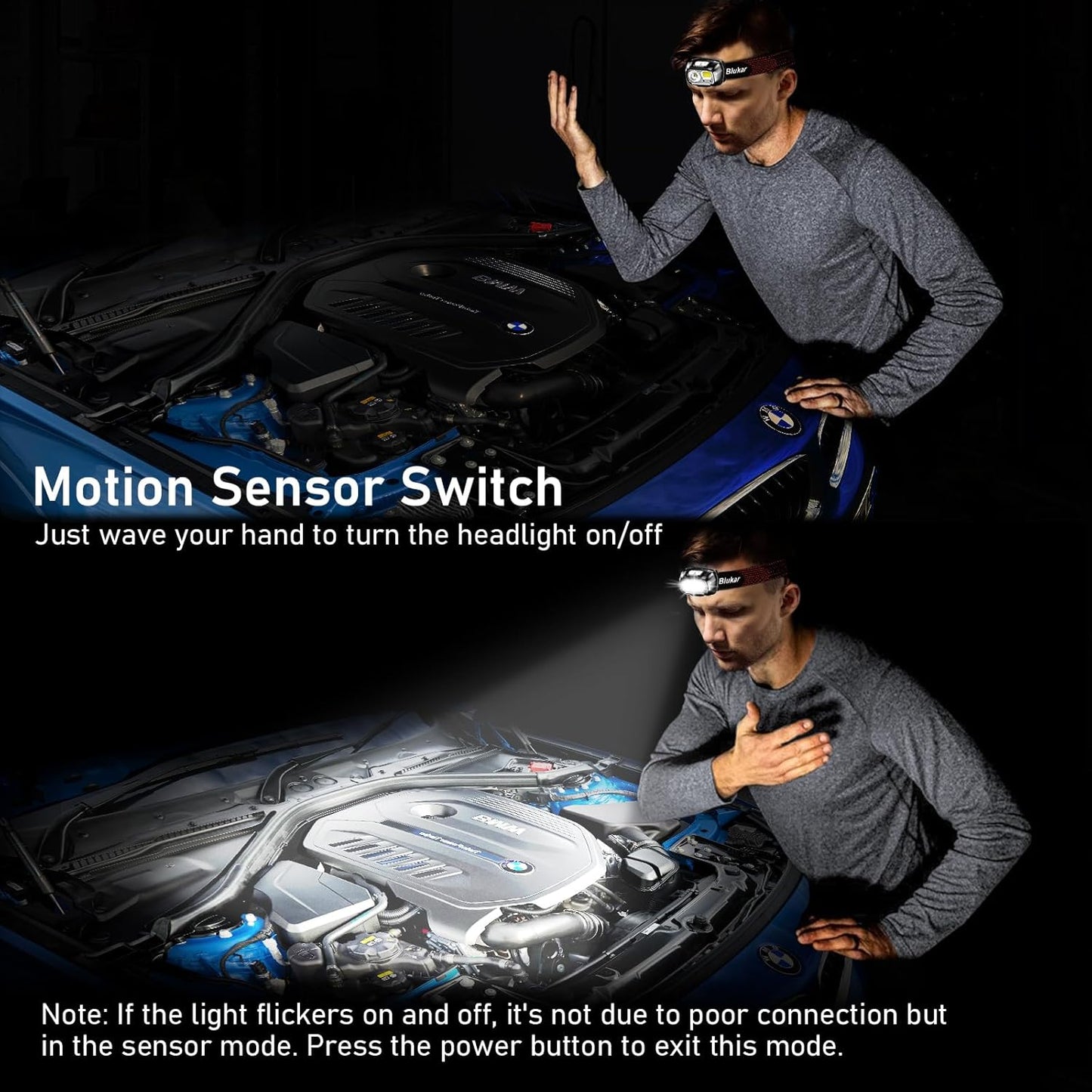 Head Torch Rechargeable, 2 Pack 2000L Super Bright Headlamp Headlight with 8 Light Modes, Spotlight Floodlight Combination, Sensor Control, Waterproof, Long Battery Life for Running,Camping