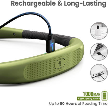 LED Neck Reading Light, Book Light for Reading in Bed, 3 Colors, 6 Brightness Levels, Bendable Arms, Rechargeable, Long Lasting, Perfect for Reading, Knitting, Camping, Repairing