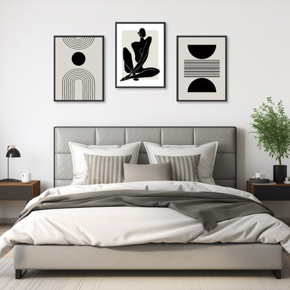 Boho Abstract Wall Decor Poster Black and White Geometric Wall Poster for Bedroom Living Room Decor 12X16 in Unframed Set of 3