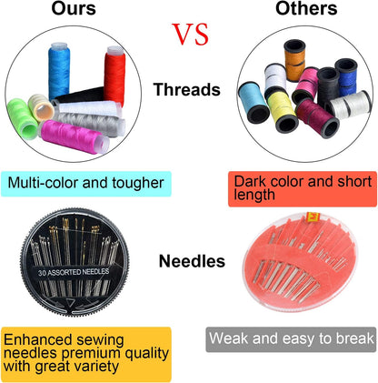 Sewing KIT, DIY Sewing Supplies with Sewing Accessories, Portable Mini Sewing Kit for Beginner, Traveller and Emergency Clothing Fixes, with Premium Black Carrying Case