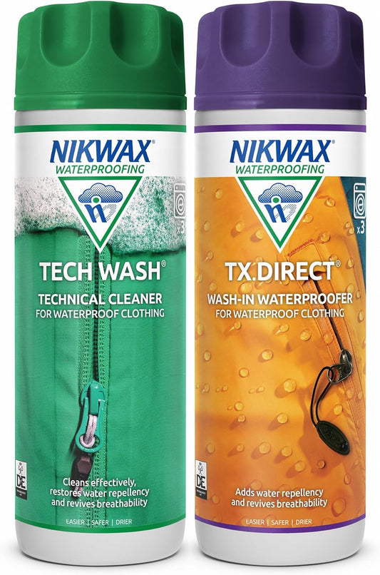 TECH WASH and TX DIRECT Twin Pack, Technical Cleaner and Wash-In Waterproofer for Waterproof Clothing, 2X 300Ml