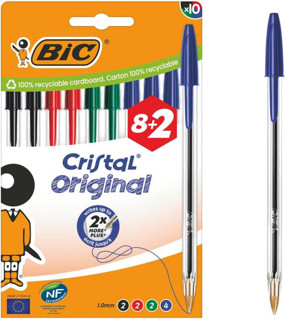 Cristal Original Ballpoint Pens Medium Tip (1 Mm) – Assorted Colours, Box of 10