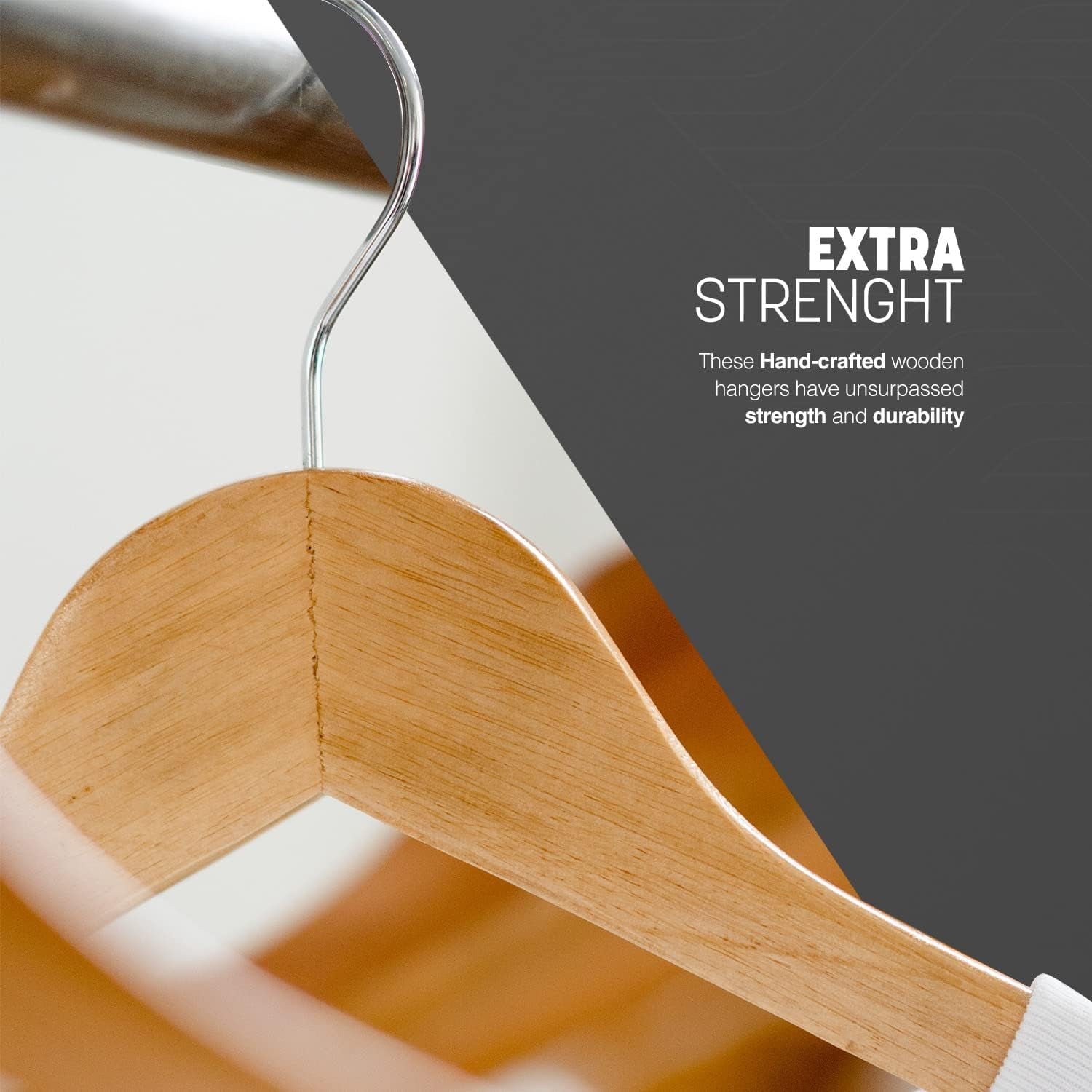 Strong Wooden Coat Hangers with 360 Degree Rotatory Hook & round Trouser Bar & Shoulder Notches - Durable Wardrobe Space Saver - Suitable for Coat, Jacket, Suit, Jumper (20 Pack)