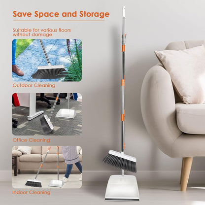 Broom and Dustpan - Long Handled Dustpan and Brush Set, 130 Cm Long Handle Sweeping Broom Indoor, Dust Pan and Brush Combo for Home Lobby Kitchen Office Floor Cleaning