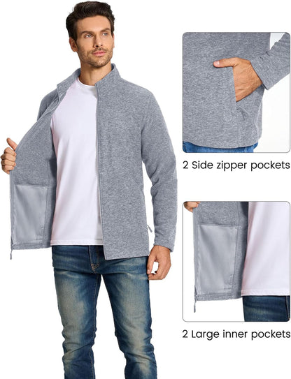Mens Fleece Jacket Full Zip Lightweight Warm Winter Outdoor Casual Jacket Work Fleece Tops with Zip Pockets