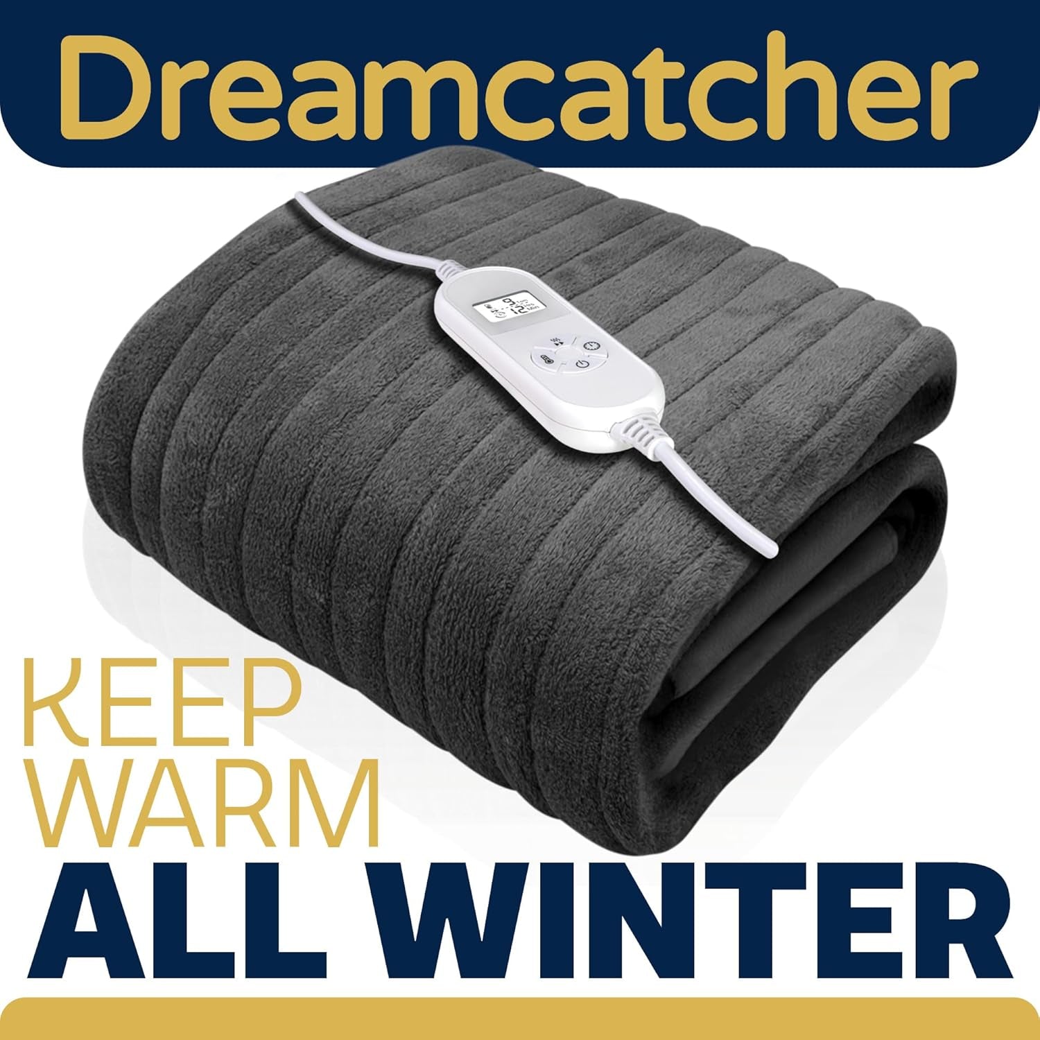 Luxurious Grey Heated Throw Electric Blanket, 160 X 120Cm Heated Blanket Machine Washable Soft Fleece Electric Throw Overblanket with Hr 12HR Timer and 9X Control Heat Settings