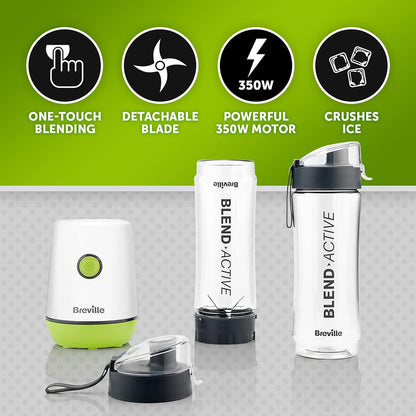Blend Active Personal Blender & Smoothie Maker | 350W | 2 Portable Blend Active Bottles (600Ml) | Leak Proof Lids | White & Green [VBL246]