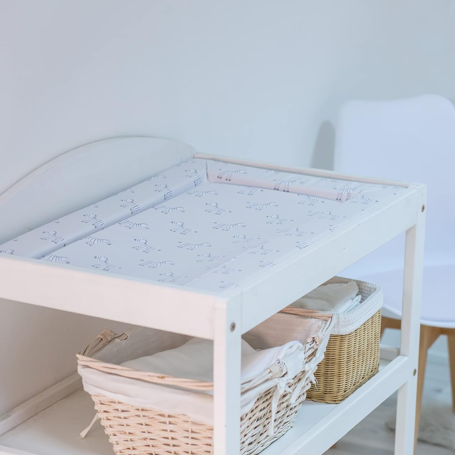 Changing Mat Tree Tops. Unisex Baby Changing Mat (74 X 48 X 3.5Cm) with Animal Pattern Design and Raised Padded Edges (White/Grey Zebra Design)