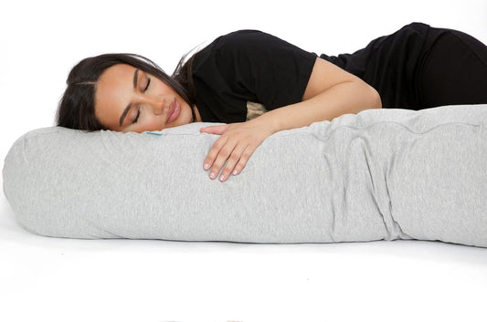Orthopedic Body Sleep Pillow and Cover Hollowfiber Filling for Maternity Pregnancy Nursing Side Sleeper Support Includes Free Grey Cover