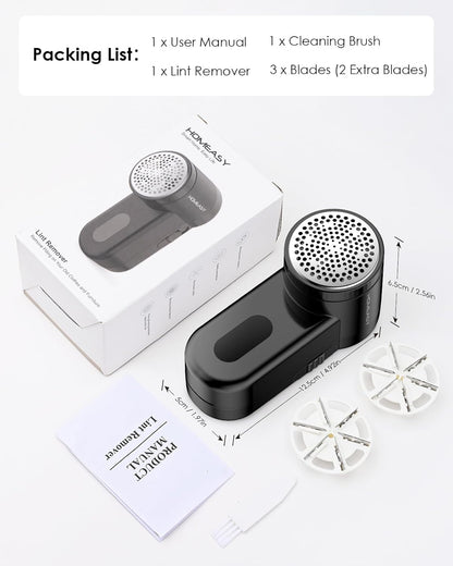 Fabric Shaver,  Portable Lint Remover Debobbler Clothes Shaver, Bobble Remover for Clothes Adjustable 2 Speed Lint Shaver with 3 Blades Included (Black)