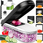 Vegetable Chopper Cutter Mandoline Slicer Cheese Grater - Food Onion Salad Veggie Chopper with Container - French Fry Potato Dicer Slicer Cutter - Kitchen Tools Gadgets (6-In-1 Compact White)