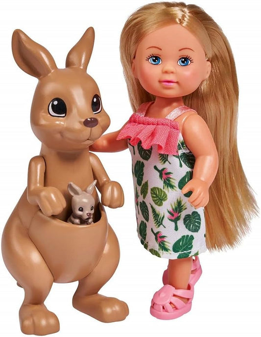 Simba  Kangaroo 105733513 Doll in a Cute Dress with Kangaroo, Mother and Baby, with Cute Function, Try-Me, 12 Cm, for Children from 3 Years
