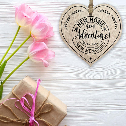Light Wooden Heart Sign Plaque - New Home - Hanging Wood Signs Plaques, House Warming Gifts for Friends or Relatives, New Home Gifts, New House Present